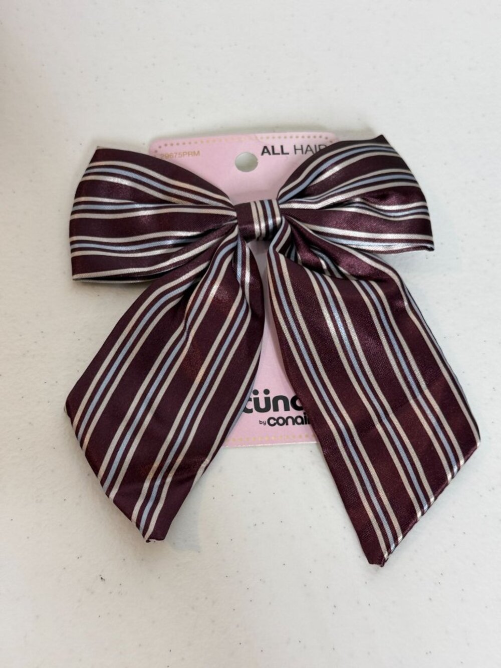 Scunci Burgundy Blue Striped Hair Bow Clip Preppy Coquette